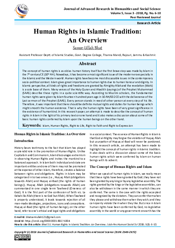 (PDF) Human Rights in Islamic Tradition: An Overview