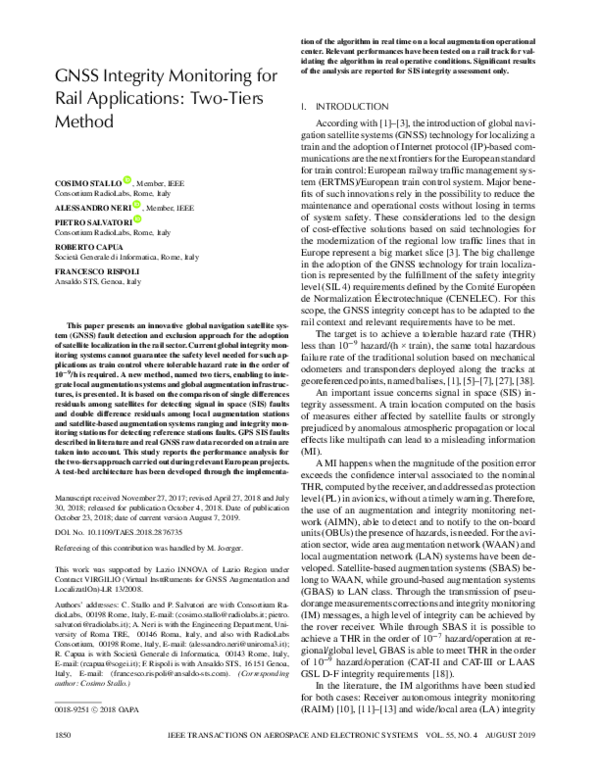 (PDF) GNSS Integrity Monitoring for Rail Applications: Two-Tiers Method