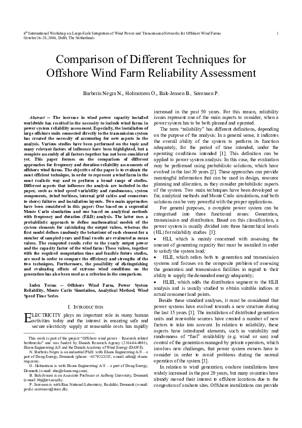 (PDF) Comparison of different techniques for offshore wind farm ...