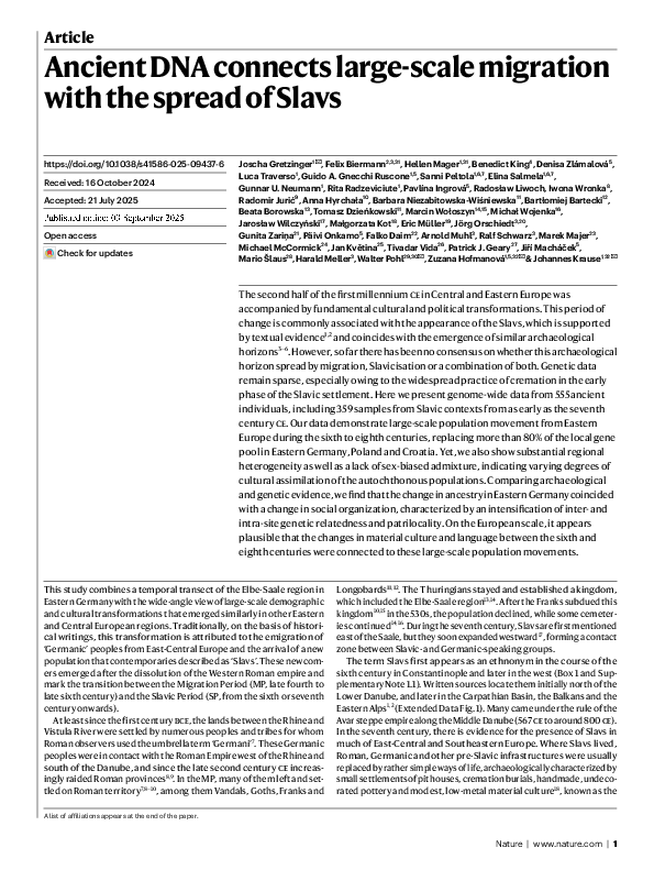(PDF) Ancient DNA connects large-scale migration with the spread of Slavs
