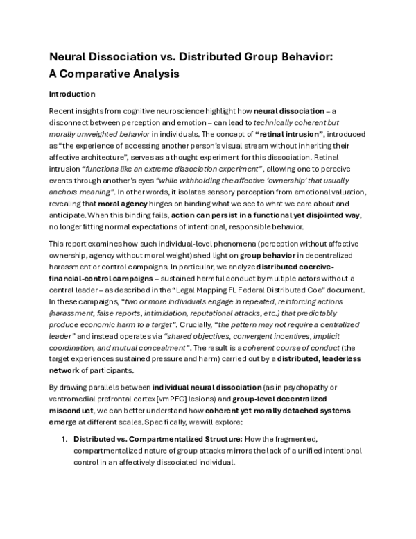 (PDF) Neural Dissociation vs. Distributed Group Behavior: A Comparative ...