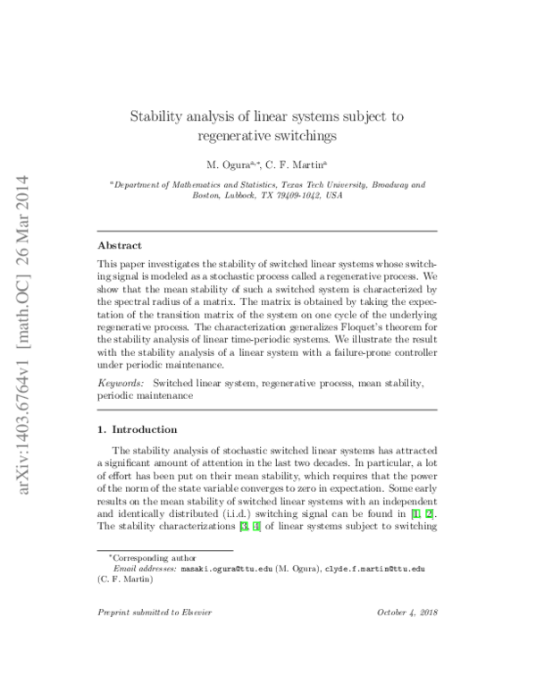 (PDF) Stability analysis of linear systems subject to regenerative ...