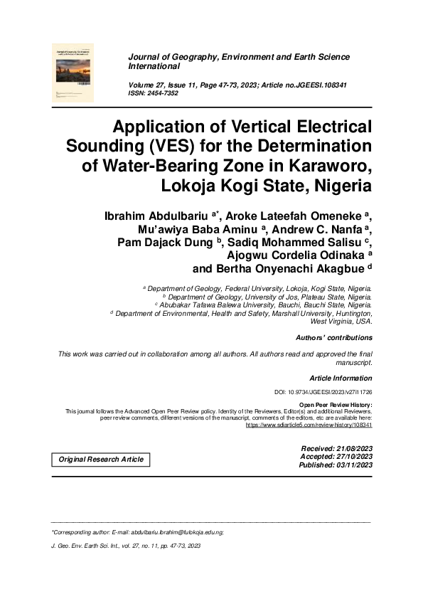 (PDF) Application of Vertical Electrical Sounding (VES) for the ...