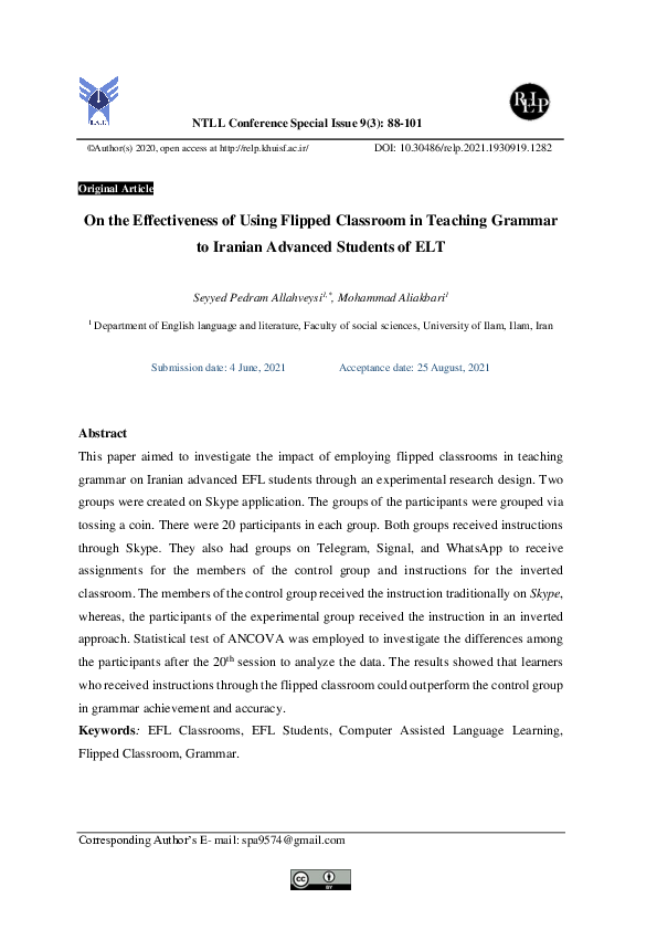 (PDF) On the Effectiveness of Using Flipped Classroom in Teaching ...