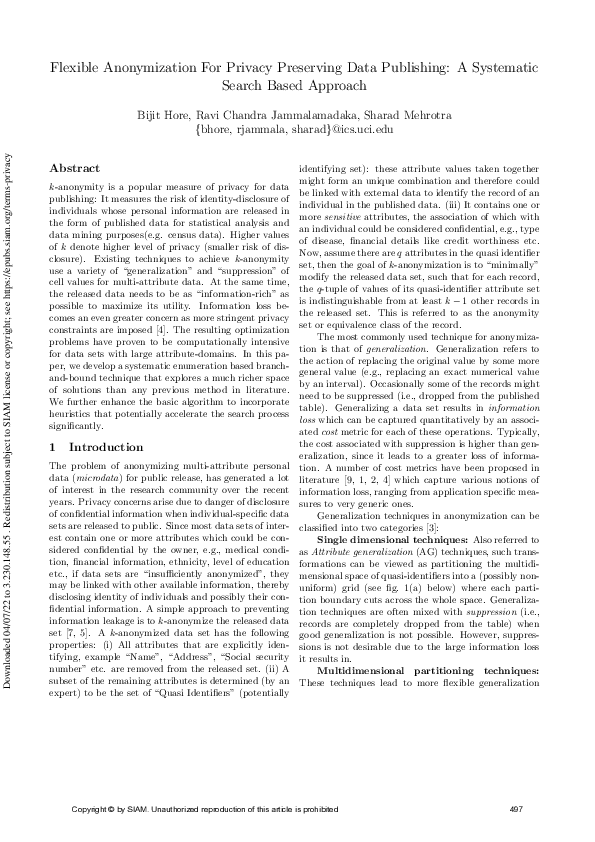 (PDF) Flexible Anonymization For Privacy Preserving Data Publishing: A ...