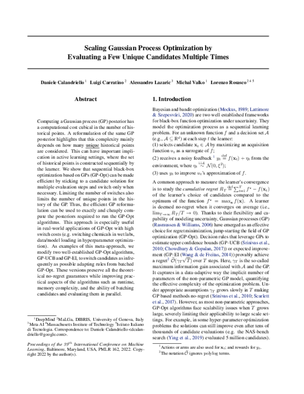 (PDF) Scaling Gaussian Process Optimization by Evaluating a Few Unique ...