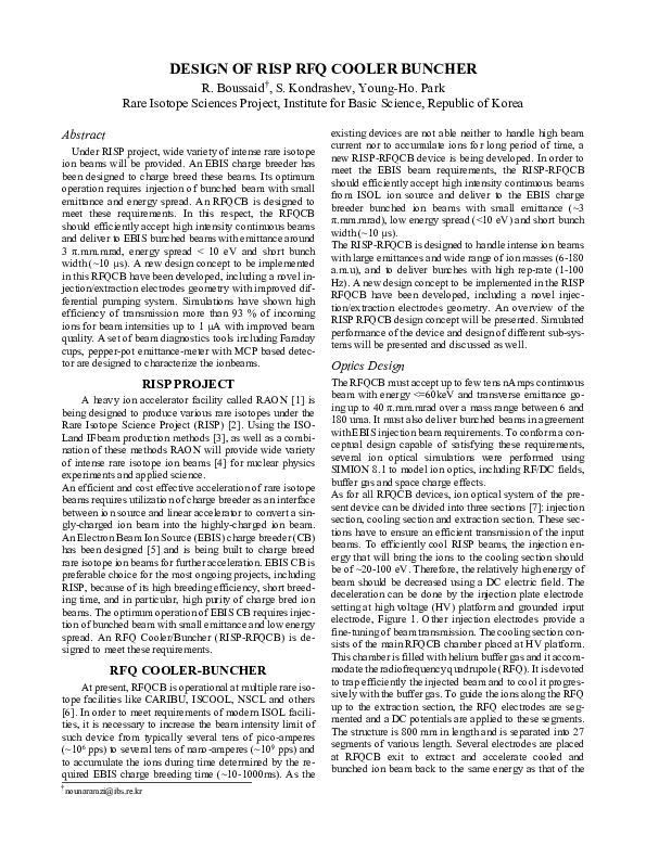 (PDF) Design of RISP RFQ Cooler Buncher