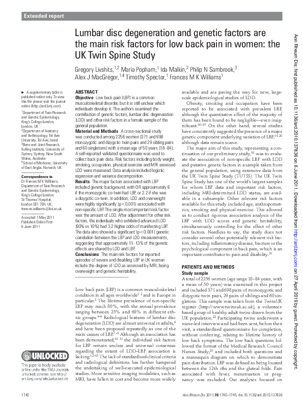 (PDF) Lumbar disc degeneration and genetic factors are the main risk ...