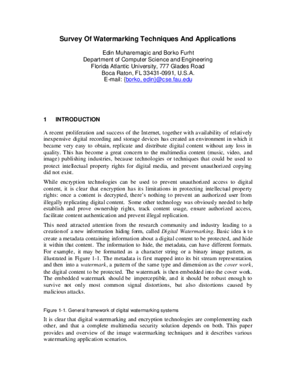 (PDF) Survey of Watermarking Techniques and Applications