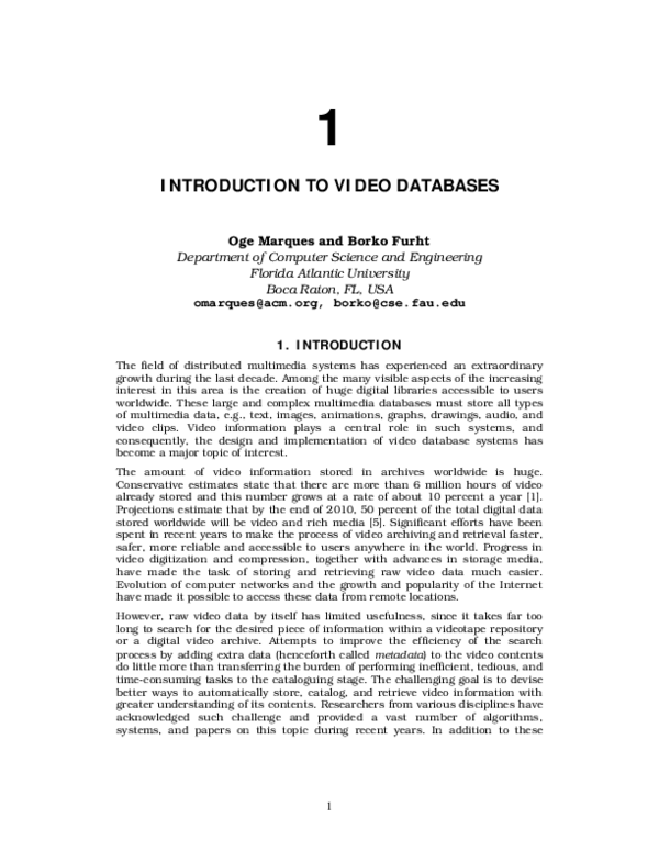 (PDF) Introduction to Video Databases
