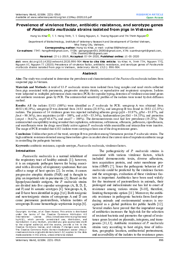 (PDF) Prevalence of virulence factor, antibiotic resistance, and ...