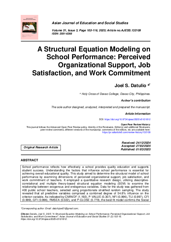 (PDF) A Structural Equation Modeling on School Performance: Perceived ...