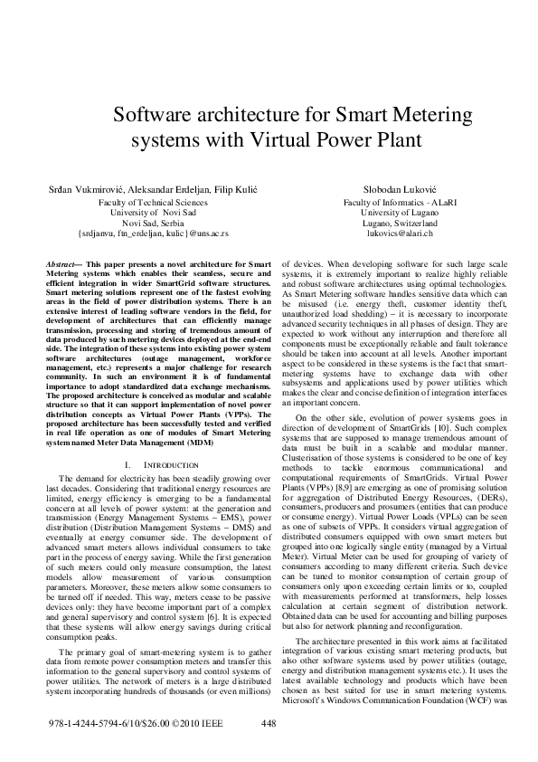(PDF) Software architecture for Smart Metering systems with Virtual ...