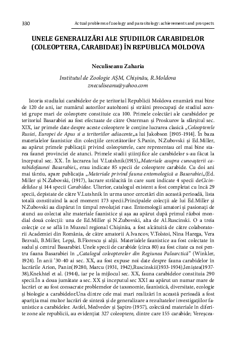 (PDF) Unele generalizări ale studiilor carabidelor (Coleoptera ...