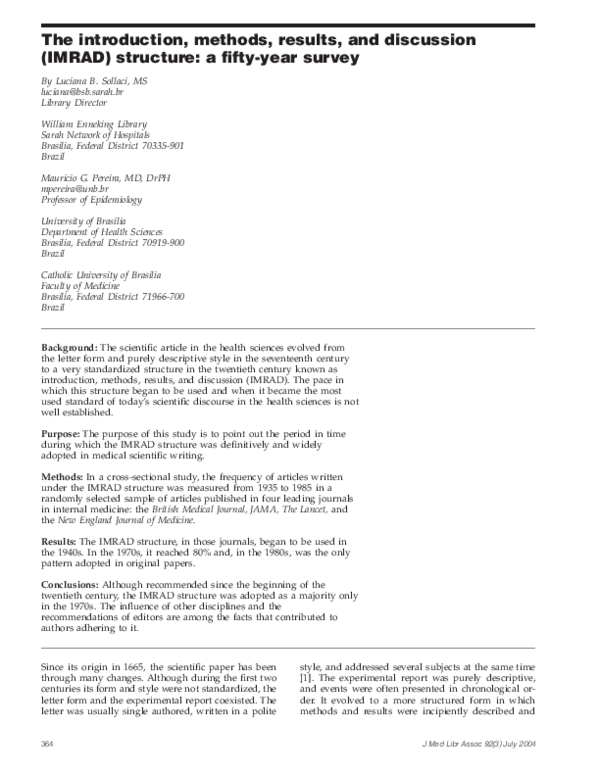 (PDF) The introduction, methods, results, and discussion (IMRAD ...