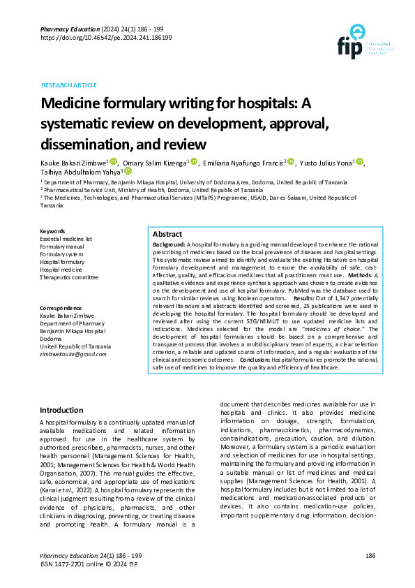 (PDF) Medicine formulary writing for hospitals: A systematic review on ...