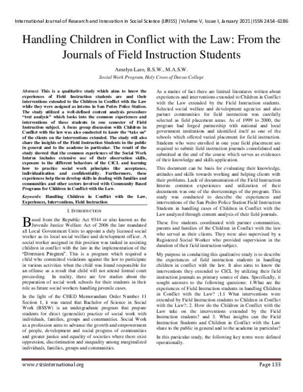 (PDF) Handling Children in Conflict with the Law: From the Journals of ...