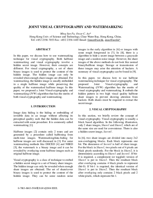 (PDF) Joint visual cryptography and watermarking