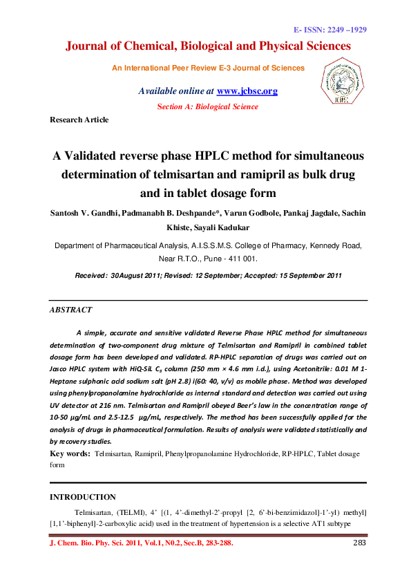 (PDF) A Validated reverse phase HPLC method for simultaneous ...