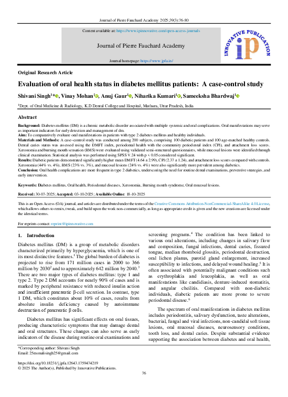 (PDF) Evaluation of oral health status in diabetes mellitus patients: A ...