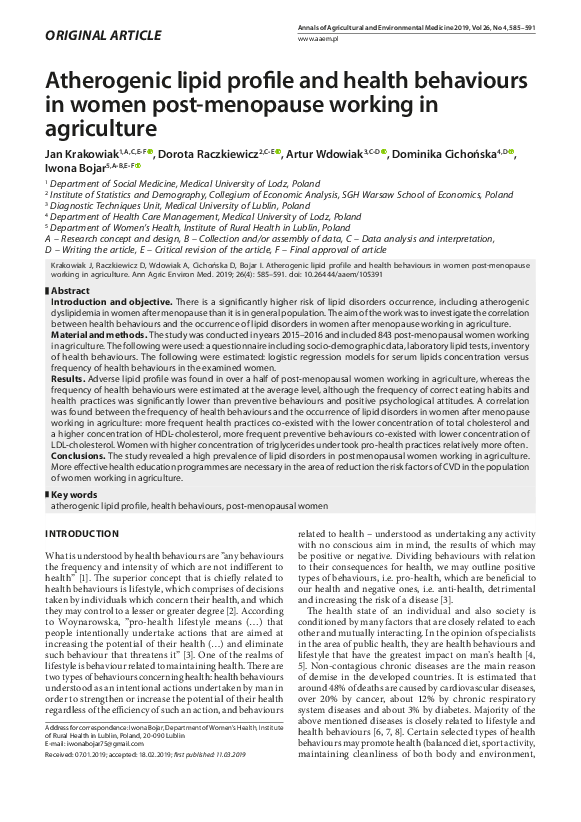 (PDF) Atherogenic lipid profile and health behaviours in women post ...