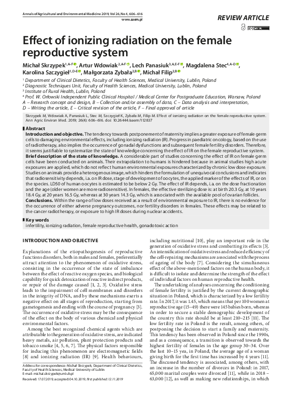 (PDF) Effect of ionizing radiation on the female reproductive system