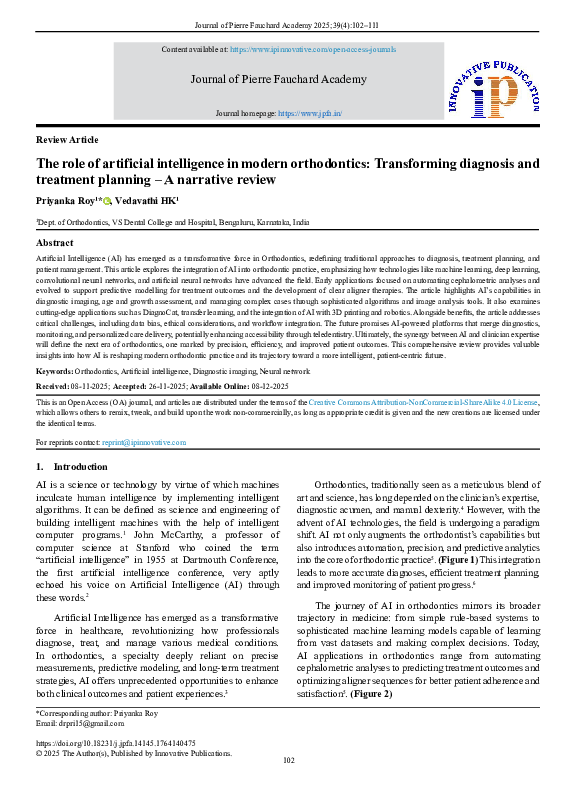 (PDF) The role of artificial intelligence in modern orthodontics ...