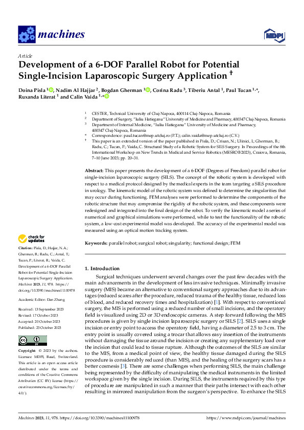 (PDF) Development of a 6-DOF Parallel Robot for Potential Single ...