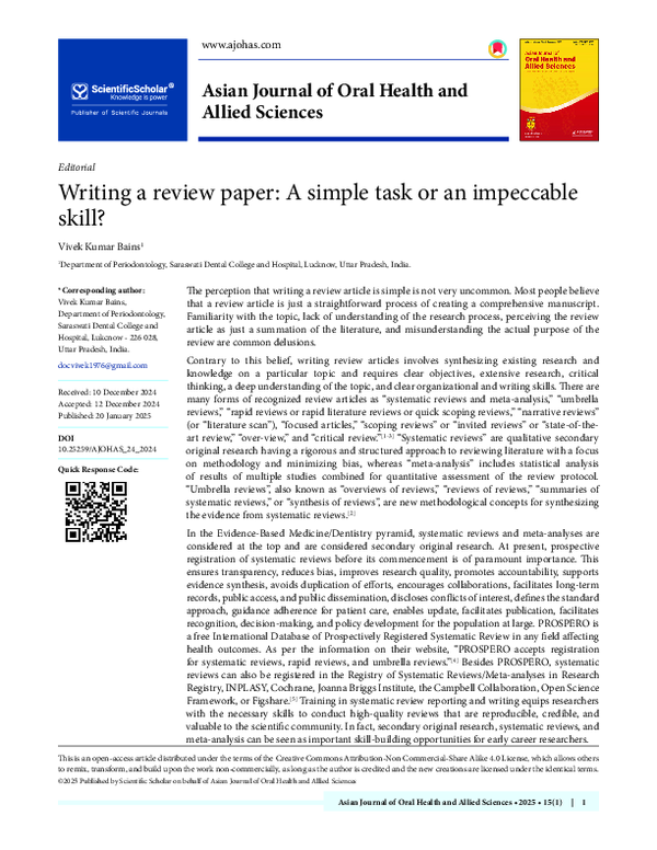 (PDF) Writing a review paper: A simple task or an impeccable skill