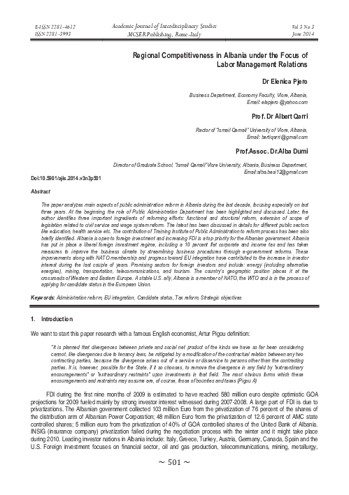 (PDF) Regional Competitiveness in Albania under the Focus of Labor ...