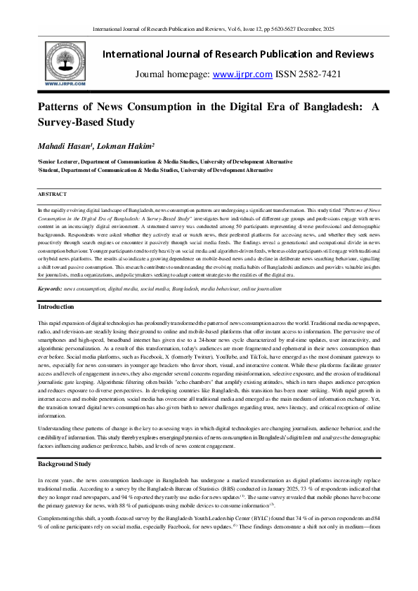 (PDF) Patterns of News Consumption in the Digital Era of Bangladesh: A ...