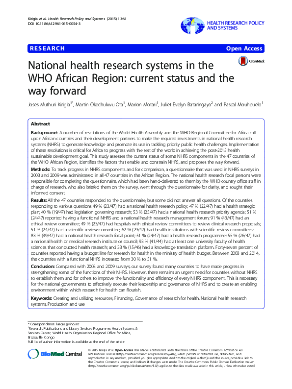(PDF) National health research systems in the WHO African Region ...