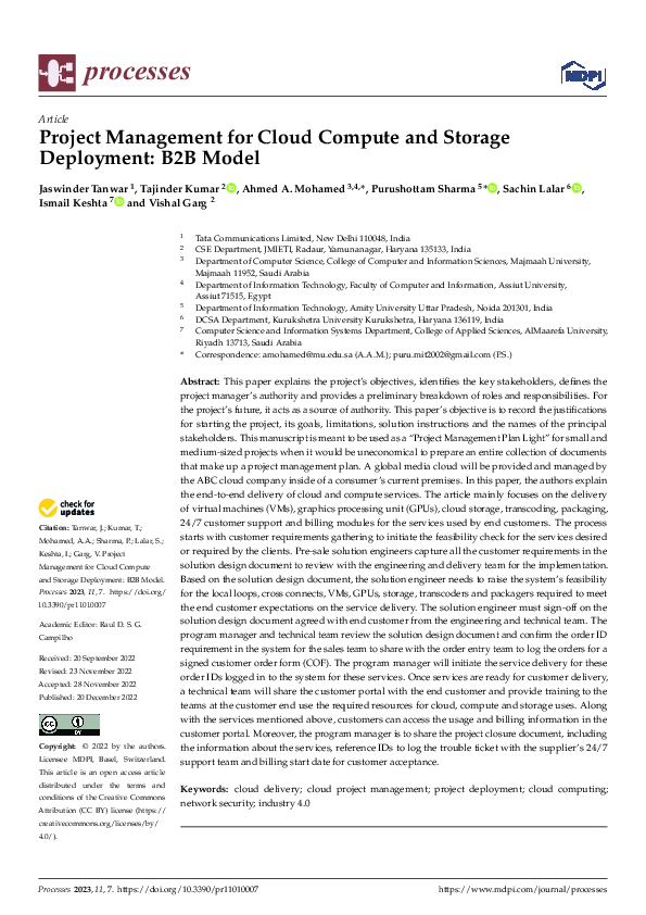 (PDF) Project Management for Cloud Compute and Storage Deployment: B2B ...