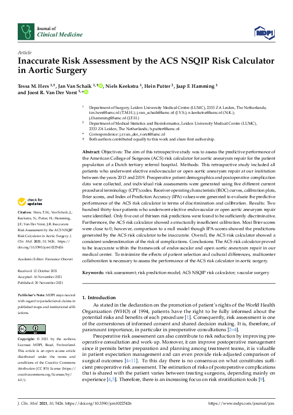(PDF) Inaccurate Risk Assessment by the ACS NSQIP Risk Calculator in ...