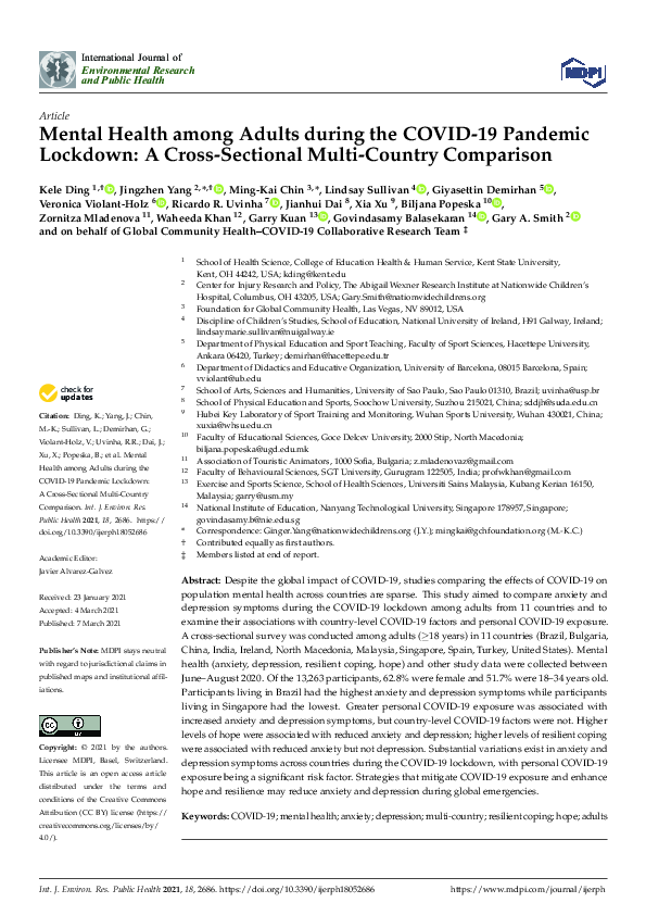 (PDF) Mental Health among Adults during the COVID-19 Pandemic Lockdown ...