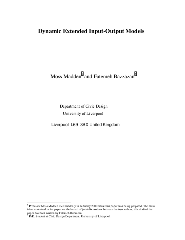 (PDF) Dynamic Extended Input-Output Models