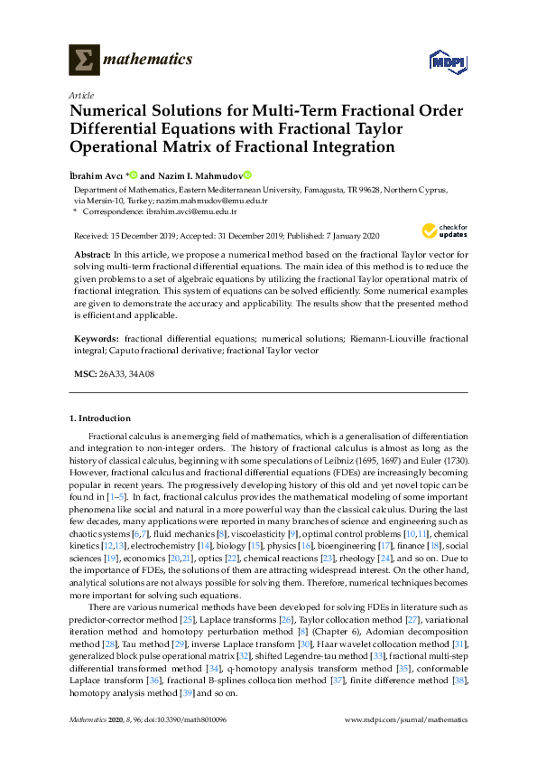 (PDF) Numerical Solutions for Multi-Term Fractional Order Differential ...