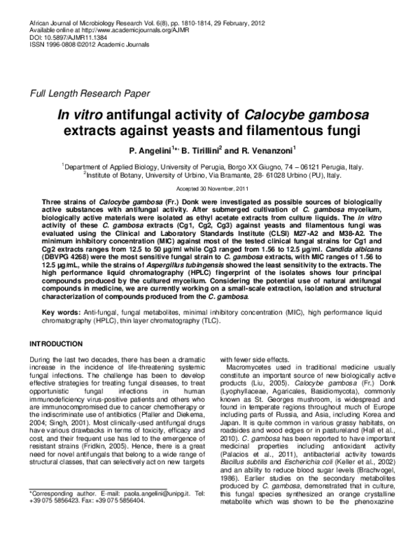 (PDF) In vitro antifungal activity of Calocybe gambosa extracts against ...