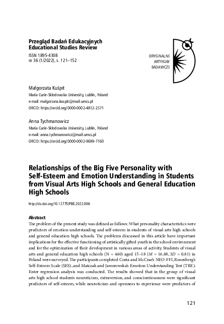 (PDF) Relationships of the Big Five Personality with Self-Esteem and ...