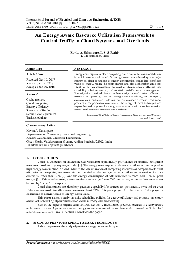 (PDF) An Energy Aware Resource Utilization Framework to Control Traffic ...