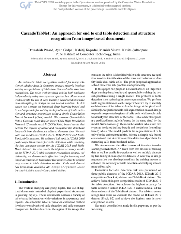 (PDF) CascadeTabNet: An approach for end to end table detection and ...