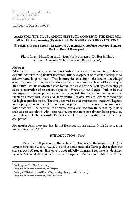 (PDF) ASSESSING THE COSTS AND BENEFITS TO CONSERVE THE ENDEMIC SPECIES ...