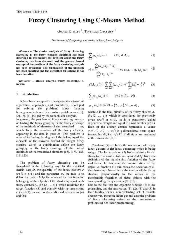 (PDF) Fuzzy Clustering Using C-Means Method