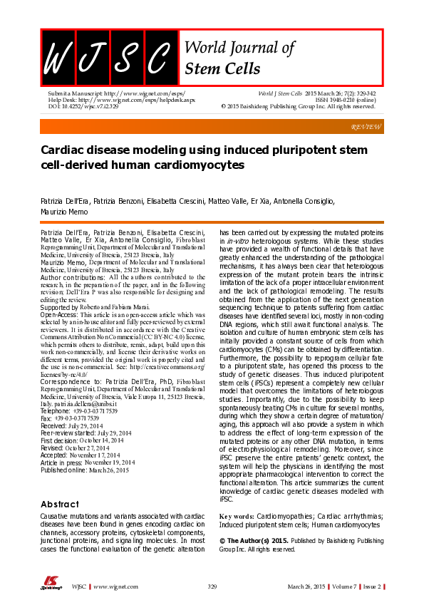 (PDF) Cardiac disease modeling using induced pluripotent stem cell ...
