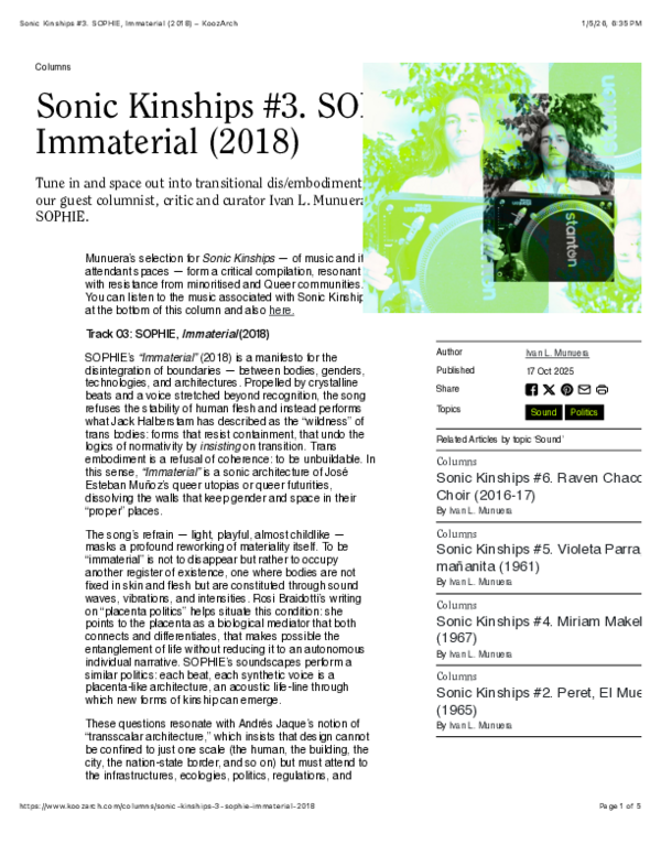 (PDF) Sonic Kinships #3. SOPHIE, Immaterial (2018)