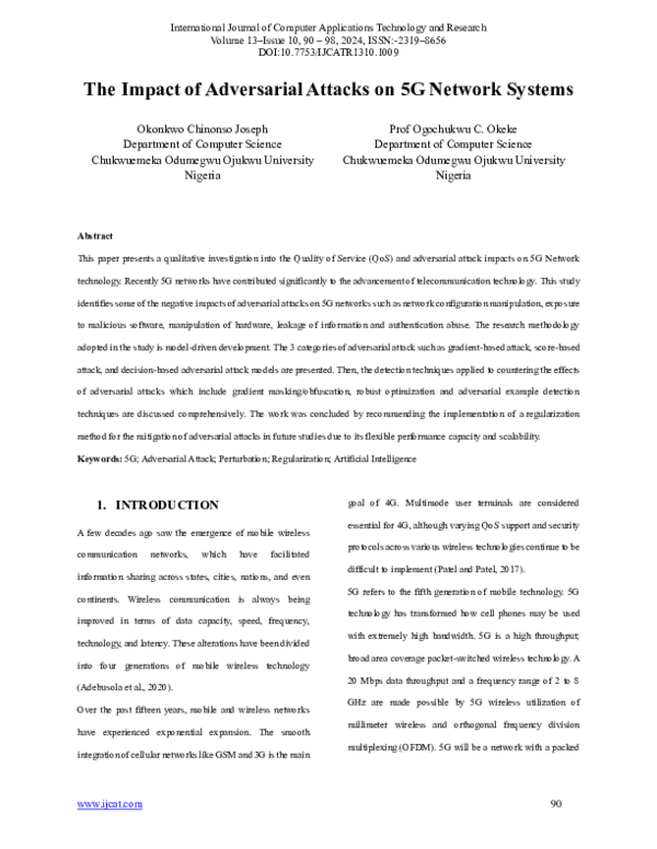 (PDF) The Impact of Adversarial Attacks on 5G Network Systems