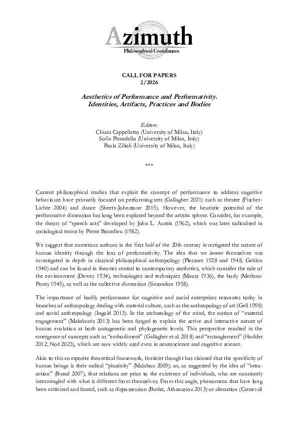 (PDF) CfP 2/2026: Aesthetics of Performance and Performativity ...