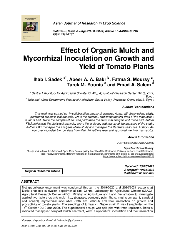 (PDF) Effect of Organic Mulch and Mycorrhizal Inoculation on Growth and ...