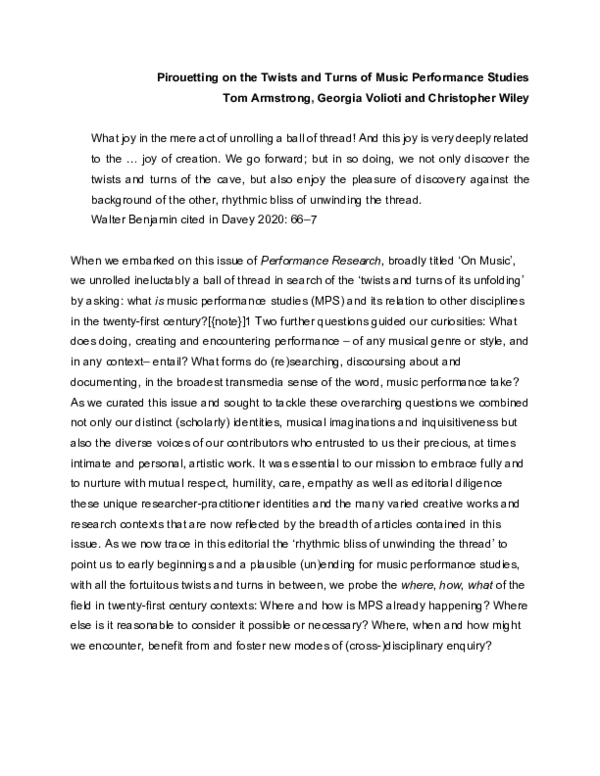 (PDF) On Music: Editorial - Pirouetting on the Twists and Turns of ...