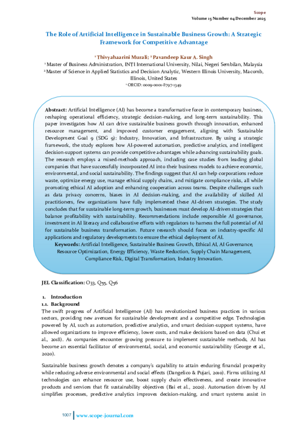 (PDF) The Role of Artificial Intelligence in Sustainable Business ...